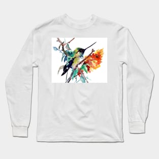 Cute Hummingbird and Orange Flower Long Sleeve T-Shirt